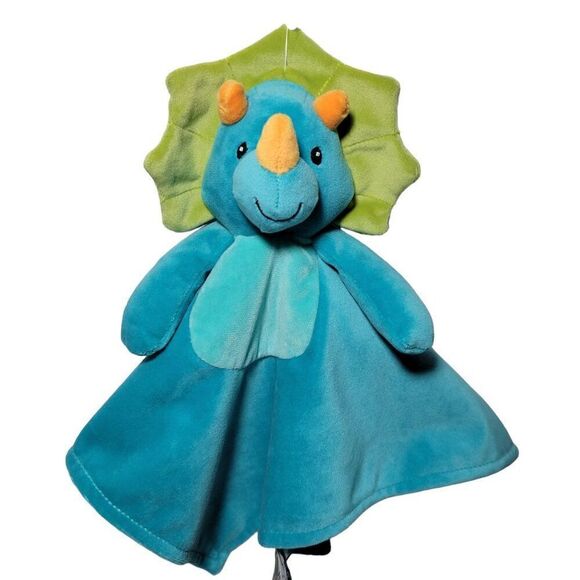 Mary Meyer Dinosaur Lovey Security Blanket Satin Back 12x12 Triceratops Blue NEW - Picture 2 of 12